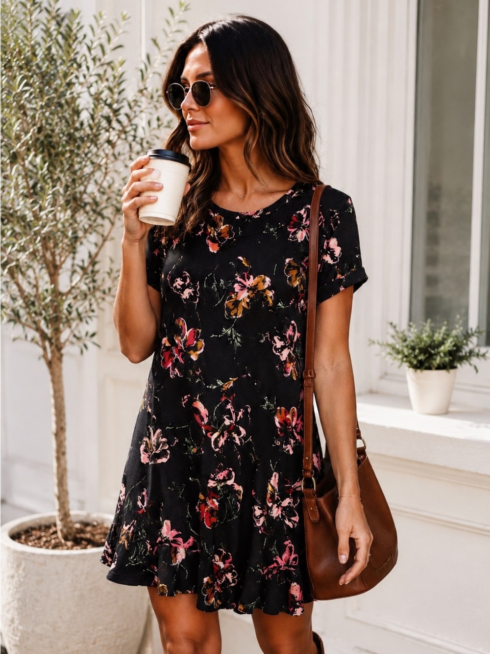 FatFace Black Floral Swing Dress Short Sleeve Fall Floral Size 10R US 14R UK